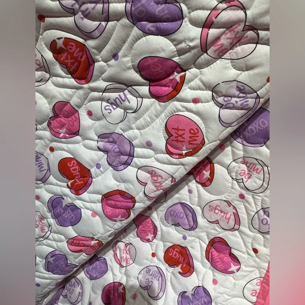 NWT Betsey Johnson Reversible Twin Conversation Heart Quilt and Sham Set